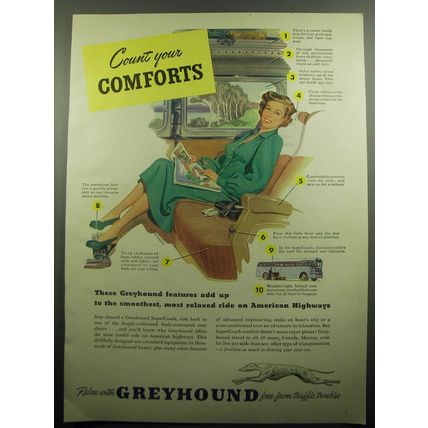 1949 Greyhound Bus Ad - Count your comforts
