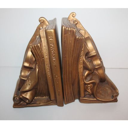 VTG MCM Bookends Gold Violin Universal Statuary Corp Pair of 1964 Art Decor Gift
