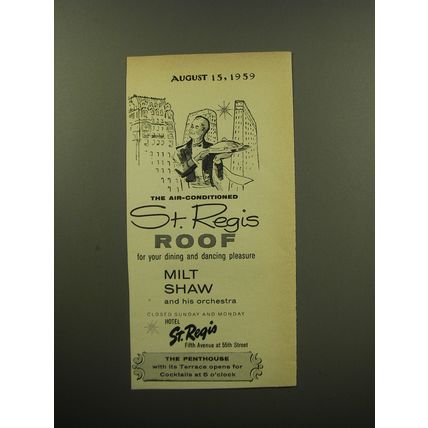 1959 Hotel St. Regis Ad - The Air-conditioned St. Regis roof for your dining