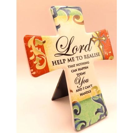 Lord Cross Shaped with Verse Plaque Porcelain Freestanding Christianity Gift