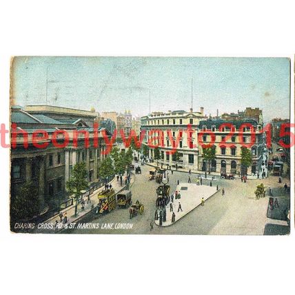 Charing Cross Rd and St Martins Lane, London, 1906, Postcard
