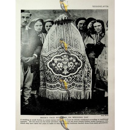 Veiled Serbian Bride (Weaving & Agriculture On Back), Book Illustration, c1920