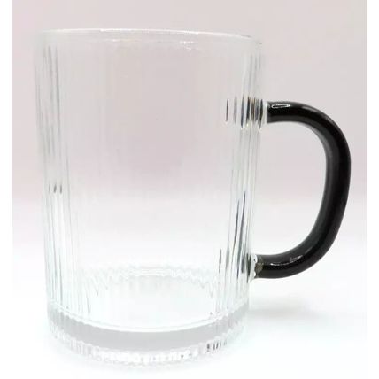 Ridged Glass Mug with Black Handle 10 CM Cold Drinks Only Gift Summer Beverages