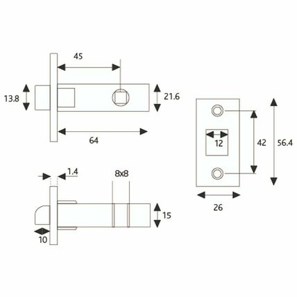 ERA BRASS TUBULAR MORTICE DOOR CATCH Sprung 63mm Internal Interior Handle Latch