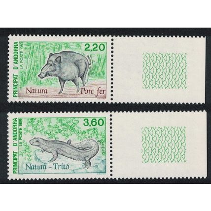 Andorra Fr. Boar Lizard Newt Nature Protection 2v Coin margins 1989 MNH