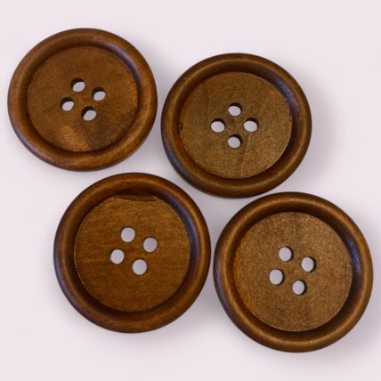 Large Round Brown 35mm Wooden Sewing Buttons Scrapbooking 4 Holes Crafts