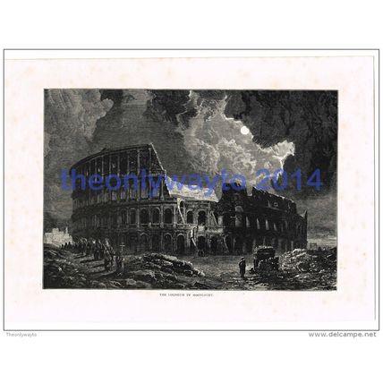 COLISEUM BY MOONLIGHT, ROME, ITALY, BOOK ILLUSTRATION/PRINT, c1891