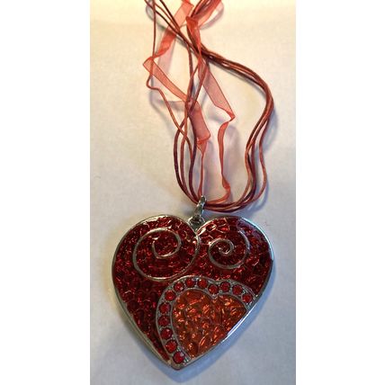 Retro Red Heart Necklace with Crystals- NEW- 9" Necklace-3748