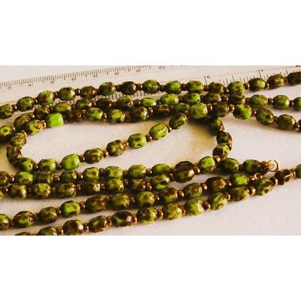 Vintage Retro Murano Green Agate Scottish Pebble Glass Bead 52" Necklace