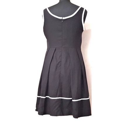 Black Linen Mix Contrast Edging Fit and Flare Dress Petite 10 - 12 UK
