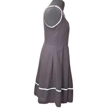 Black Linen Mix Contrast Edging Fit and Flare Dress Petite 10 - 12 UK