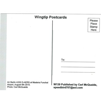 AIRBUS A330 AIRCRAFT AIR BERLIN AT MADEIRA FUNCHAL AIRPORT CARD NO W 139