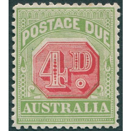 Australia 1909 4d rosine & yellow-green Perf 12x12½ Postage Due SGD67 unused