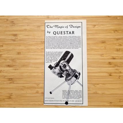 1988 Questar Telescope Ad, The Magic of Design, Original Print Paper Advert