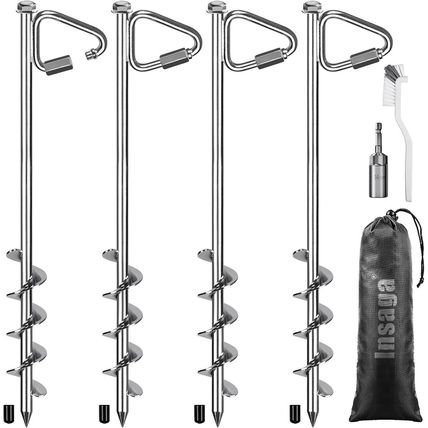 14" Ground Anchors with Chrome-Plated, Heavy-Duty for Trampolines, Tents, Mobile