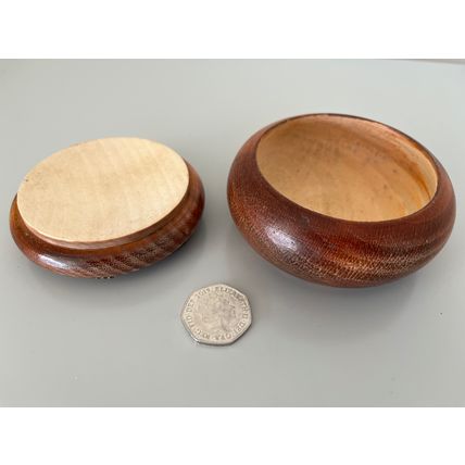 VINTAGE WOODEN POT / JAR WITH CARVED DECORATED LID