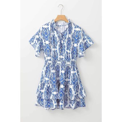 Ashleigh Blue Vintage Floral Print Wide Ruffled Sleeve Dress