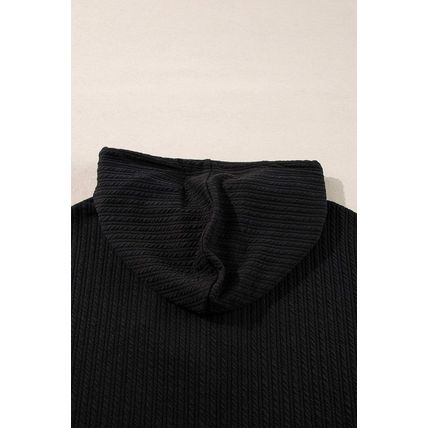 Black Textured Hoodie and Shorts Plus Size Two Piece Set