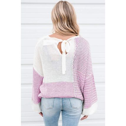 Bonbon Neutral Colorblock Tie Back Sweater