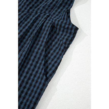 Sail Blue Plaid Print Buttoned Pocketed High Waist Overall