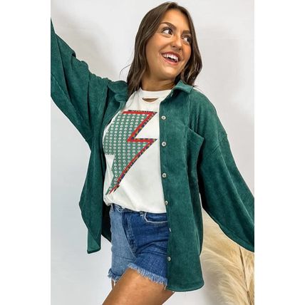 White Rhinestone Decor Bolt Graphic Ripped Western Tee
