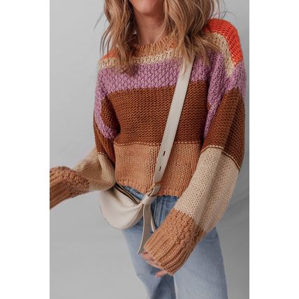 Multicolour Cropped Colorblock Drop Shoulder Knitted Sweater