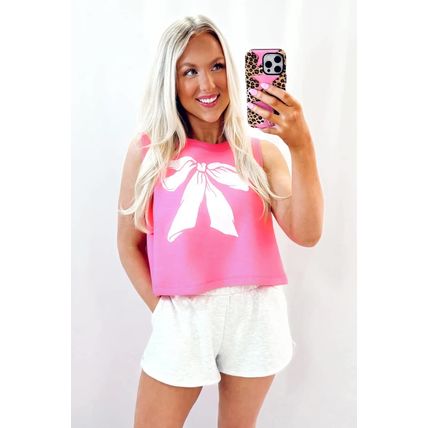 Sachet Pink Bow Print Boxy Fit Tank Top
