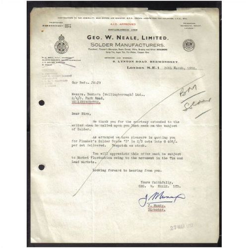 GEO.W. NEALE LTD,LYNTON RD,BERMONDSEY,LONDON ,SE1, 26MAR1952