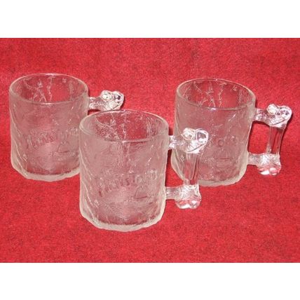 5 Flintstone Glasses Clear Texture RocDonalds USA France Mugs Cups