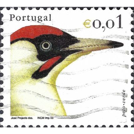 PORTUGAL, BIRD, European Green Woodpecker, Picus viridis, white 2003, 0.01