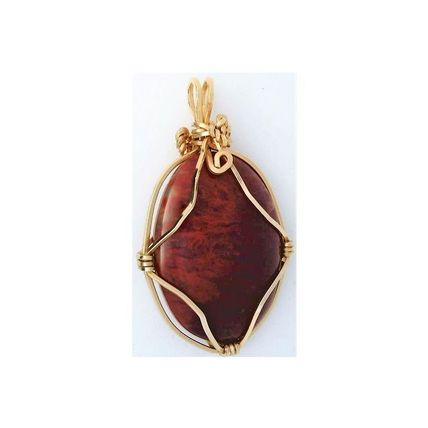 Red Flame Moss Agate Gold Wire Wrap Gemstone Pendant 60