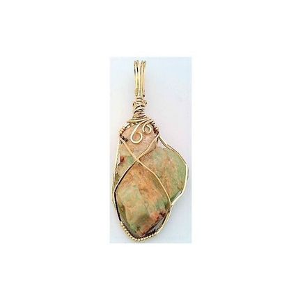 Natural Amazonite Gold Wire Wrap Gemstone Pendant 71