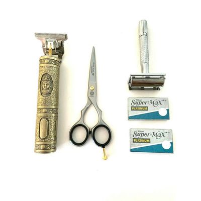 Men's Hair Trimmer T-liner Shaving Rechargeable + Shears Old Fashion Safety ...