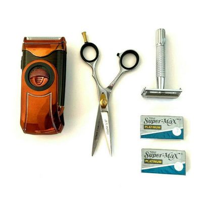 Complete Mens Shaving Grooming Cordless Trimmer Shears Safety Razors Set[ ]