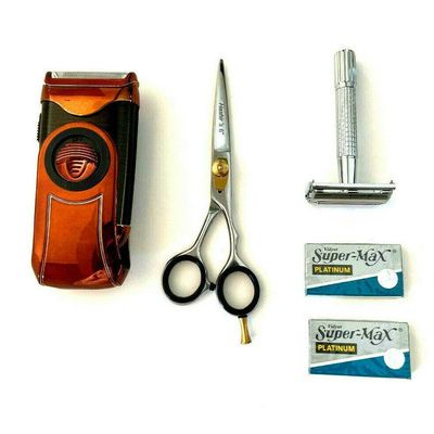 Complete Mens Shaving Grooming Cordless Trimmer Shears Safety Razors Set[ ]
