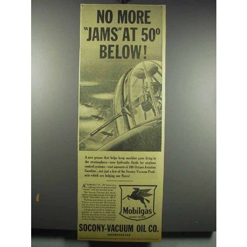 1942 Socony-Vacuum Mobilgas 100-Octane Aviation Gas Ad
