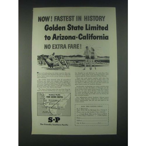 1946 Southern Pacific Railroad Ad - Golden State Limited to Arizona-California