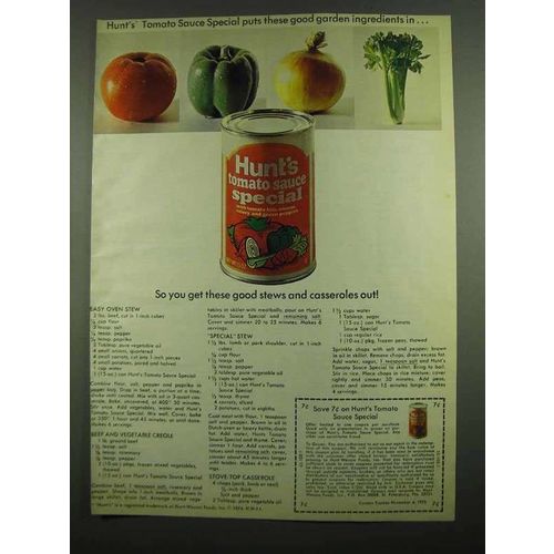 1974 Hunt's Tomato Sauce Special Ad - Stews Casseroles