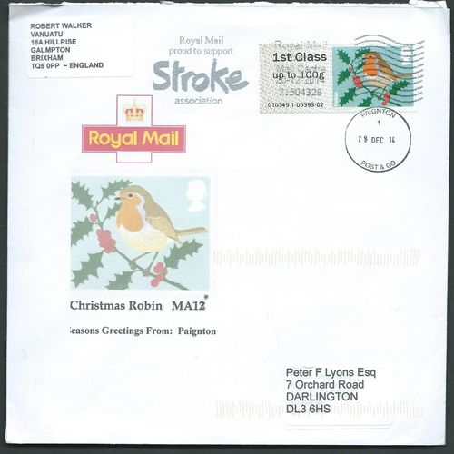2013 1ST CLASS 'POST & GO' - ROBIN (MA13) ON COVER (EBID4014)