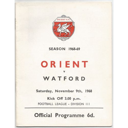 1968-69 ORIENT v WATFORD (Very Good Condition - No Writing)
