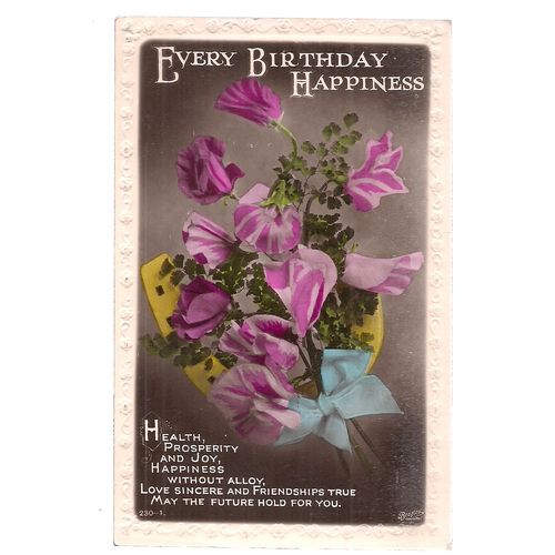 EVERY BIRTHDAY HAPPINESS.. used vintage postcard 1935 postmark /