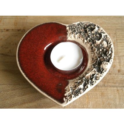 Heart Shaped Croatian Pottery & Glass Tea Light Holder