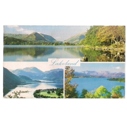 multiview, LAKELAND. CUMBRIA used postcard. Old Dialect Postcard 1984 pm =