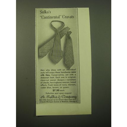 1948 A. Sulka Silk Ties Advertisement - Sulka's Continental Cravats
