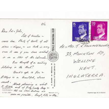 Menorca Cala Binisafua Spain Postcard 1986 posted VGC