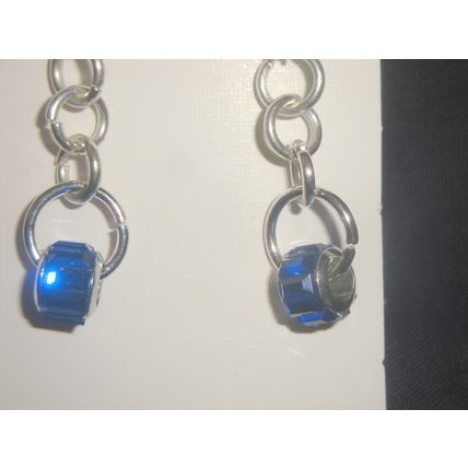 Exclusive navy blue baguette cut glass euro bead French hook link earrings