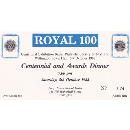 New Zealand Philatelic Society Chairman Wellington Awards Dinner Private Invitat
