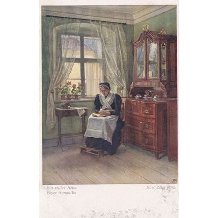 Karl Zewy Ein stilles Heim Donna in Lettura Intern Painting Postcard