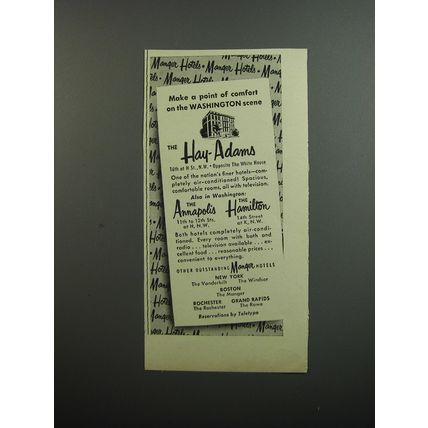 1952 The Hay-Adams Hotel Ad - Make a point of comfort on the Washington scene