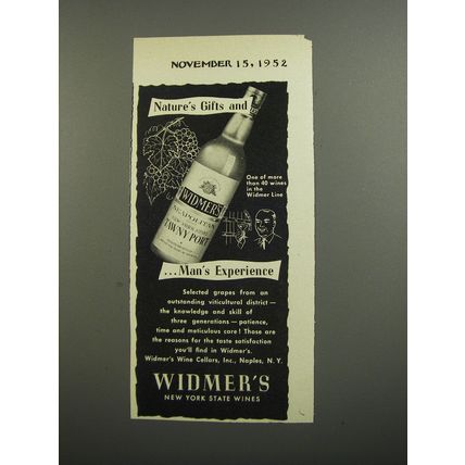 1952 Widmer's Tawny Port Ad - Nature's gifts and ..man's experience